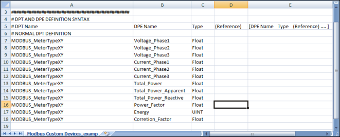 Example of Custom Device CSV File (Opened in Excel)