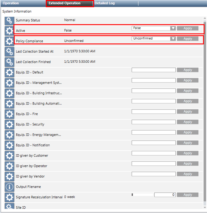 System Information Extended Operation Tab